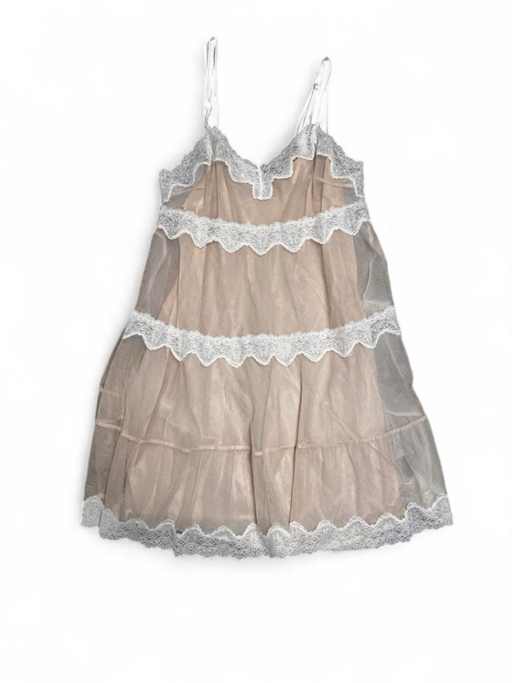 Y2K Victoria’s Secret Lace Trim Slip Dress in Blush and Cream